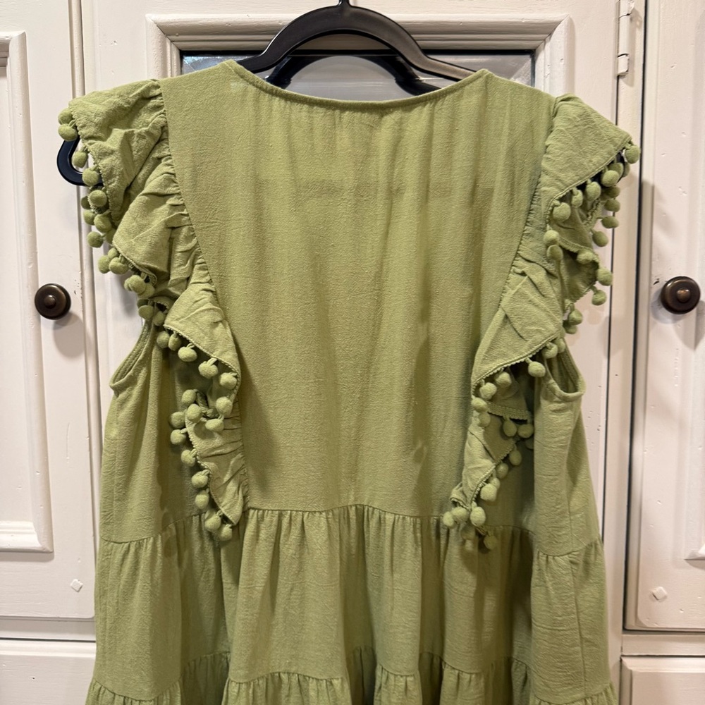 Umgee Small Olive Green Tiered Dress with Multicolor Floral Embroidery - Picture 6 of 7